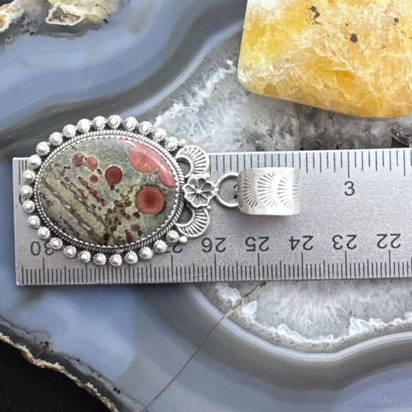 Sterling Southwestern Style Oval Peanut Obsidian Decorated Pendant For Women - Picture 10 of 10